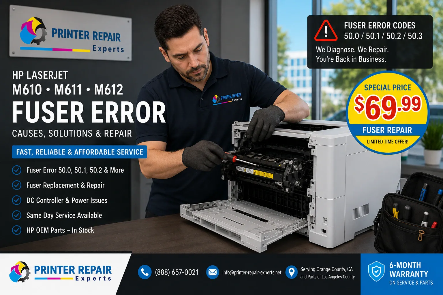HP LaserJet M610 M611 M612 Fuser Error repair by onsite technician