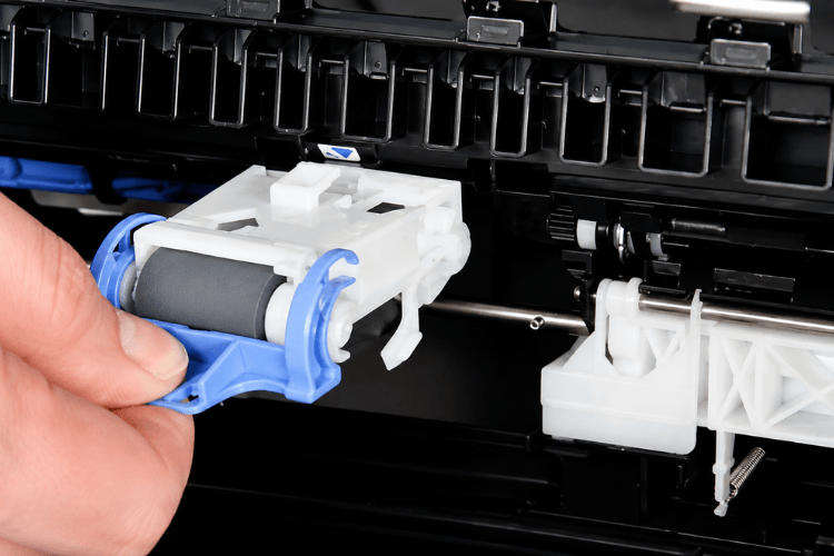 Pickup and feed roller replacement to fix repeated paper jams on an HP LaserJet M634 M635 M636 MFP