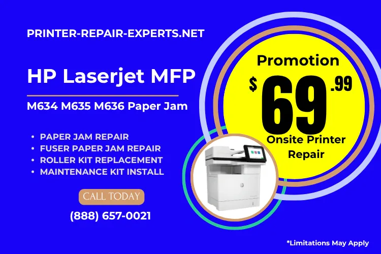HP Laserjet MFP M634 M635 M636 Paper Jam | Printer Repair Experts technician replacing a paper feed roller during onsite HP LaserJet MFP repair service
