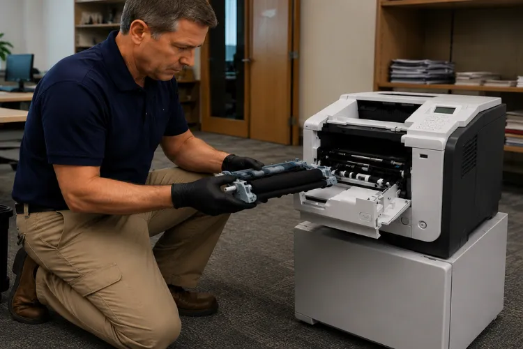 Replacing a worn tray 2 pickup roller that caused an HP LaserJet P3015 paper feed problem