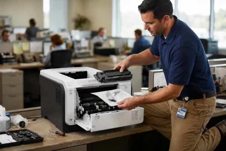 Removing jammed paper from the registration area under the top cover of an HP LaserJet P3015