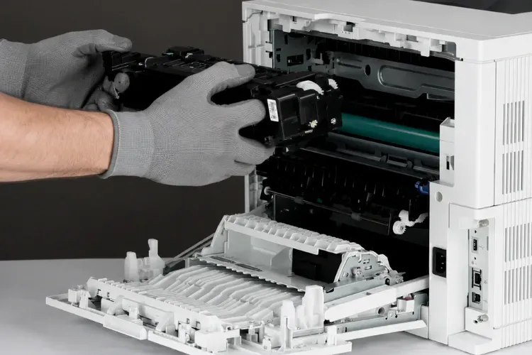 Reseating the fuser assembly on an HP LaserJet series printer to clear a 50.X fuser error