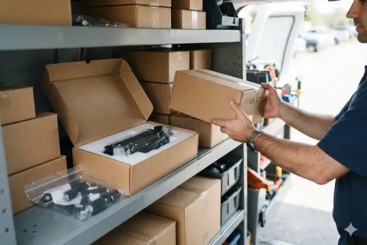 Stocked laser printer fusers and maintenance kit parts ready for an onsite service call