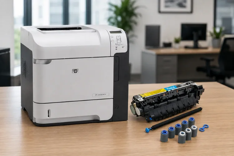 Fusing assembly, transfer roller, transfer-roller tool and feed rollers from an HP LaserJet P4014 P4015 P4515 preventive maintenance kit