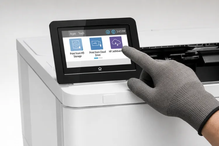 Control panel menu navigation on an HP LaserJet printer during a maintenance kit counter