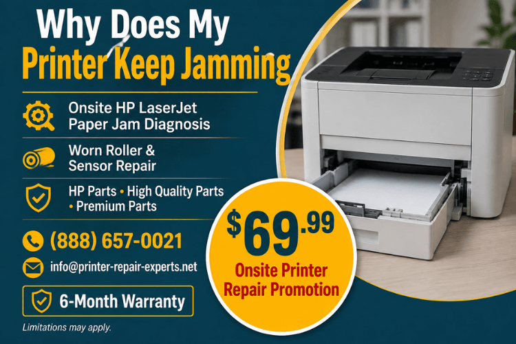 Why Does My Printer Keep Jamming — onsite HP LaserJet paper jam repair from Printer Repair Experts