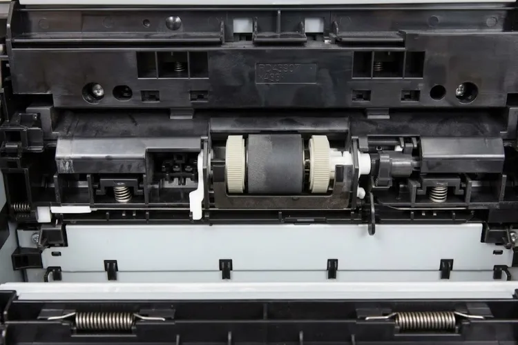 HP LaserJet P3005 printer with tray open during pickup roller and separation pad diagnosis.