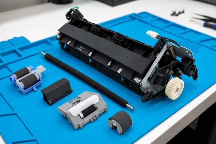 Removed HP LaserJet fuser assembly for an M631 M632 M633 fuser replacement